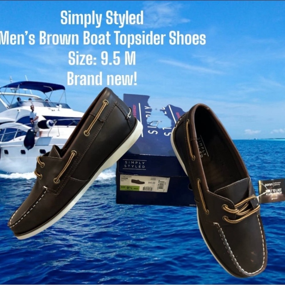 Simply Styled Men Size 9.5 M Brown Topsider Preppy Leather Loafer Boat Shoes NWT